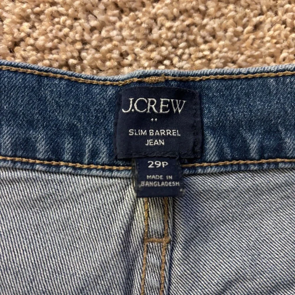 J. Crew Slim Barrel Jeans Womens 29P Blue Cotton Stretch High Rise Distressed - Picture 3 of 7